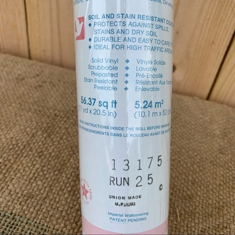🆕 Vintage Teflon Wallcoverings Pink White Stripe Wallpaper 56 sq foot